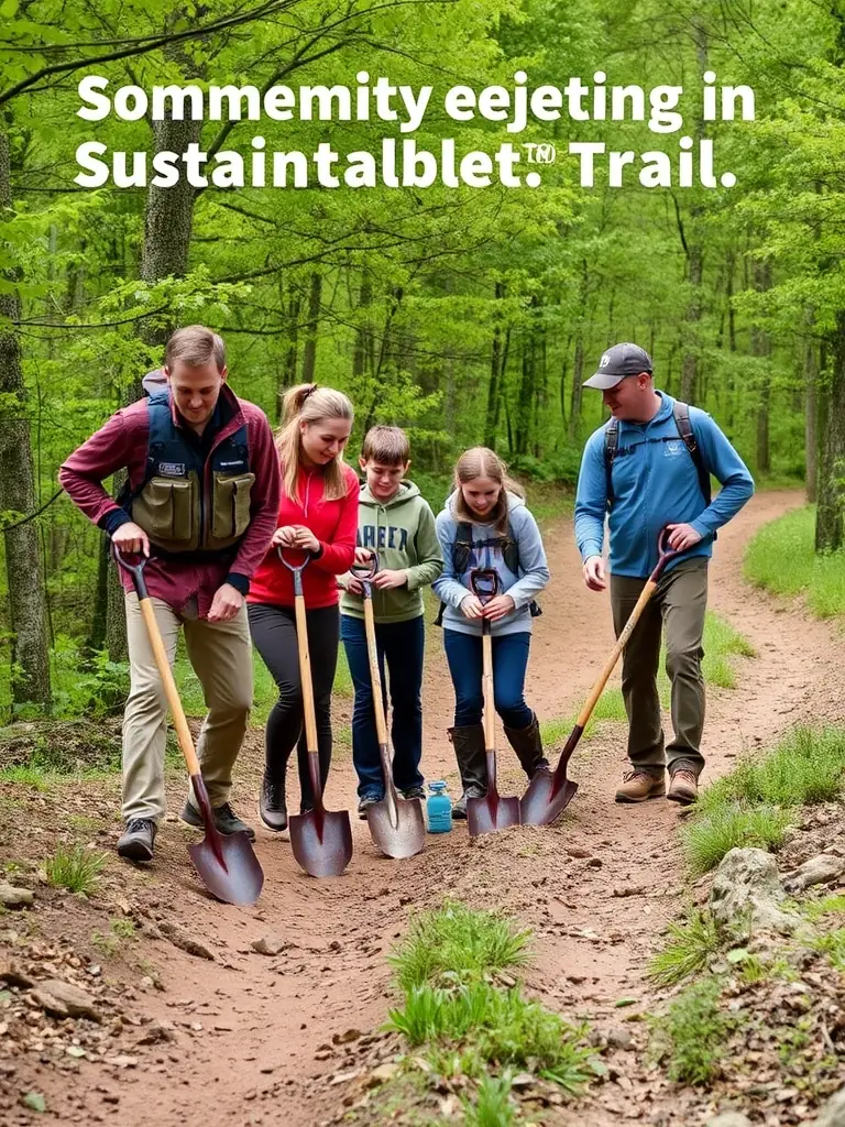 A family participating in a trail maintenance workshop, learning about erosion control and sustainable trail building techniques, promoting environmental education.